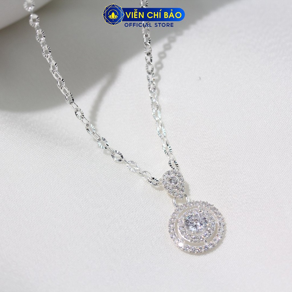 Dây chuyền bạc nữ tròn đính đá chất liệu bạc 925 thời trang phụ kiện trang sức nữ Viễn Chí Bảo D400776