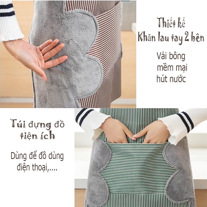 Combo 2 tạp dề thiết kế khăn lau 2 bên vải bông mềm mại thấm hút tốt 00352