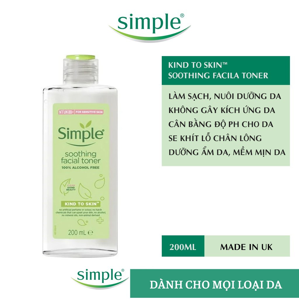 Toner simple, nước hoa hồng dưỡng ẩm 200ml