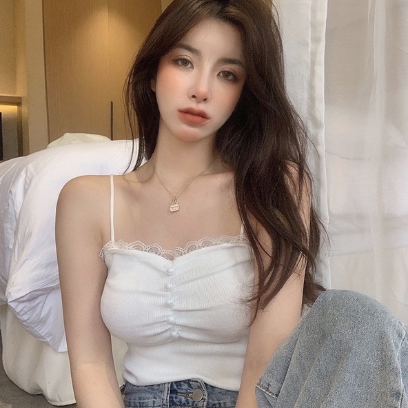 Áo hai dây ZHELIHANGFEI dệt kim phối ren quyến rũ