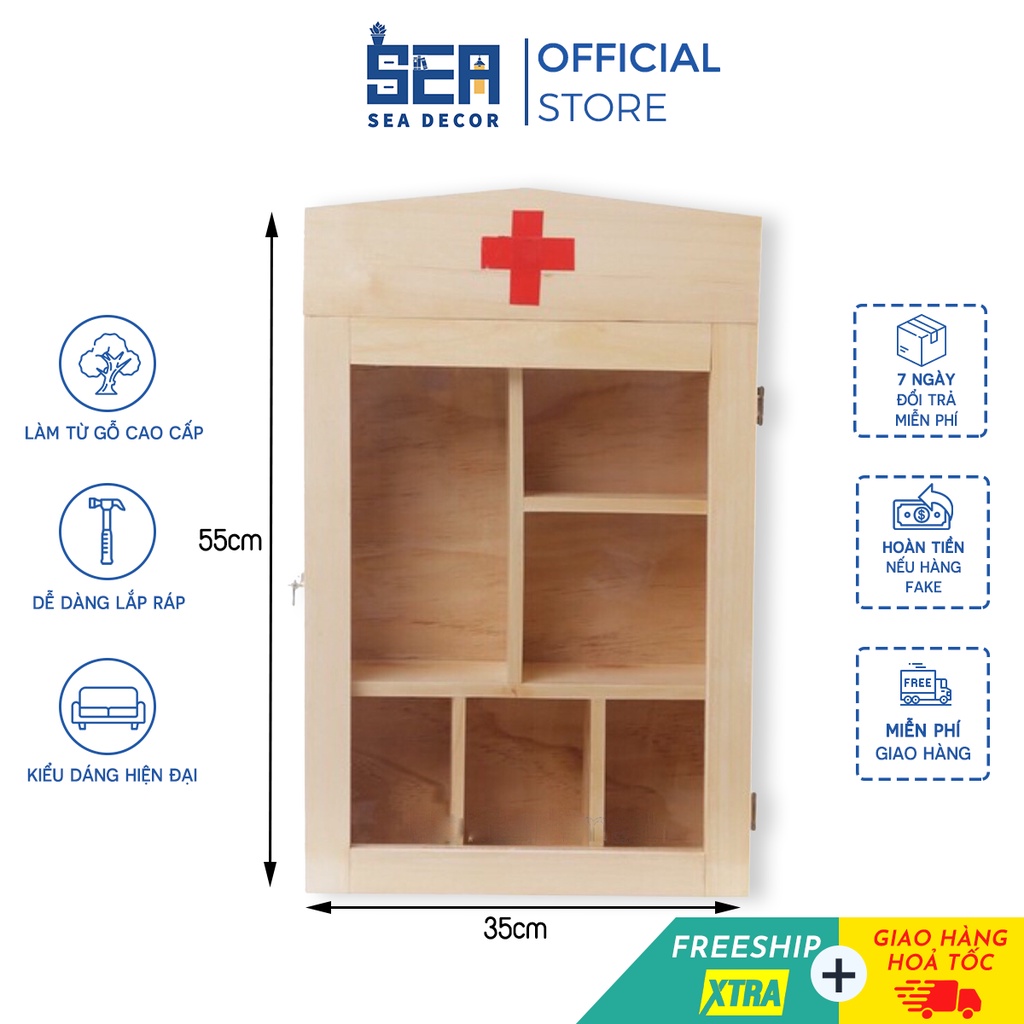 Tủ thuốc gia đình SEADECOR treo tường đa năng 3 tầng gỗ tự nhiên cao cấp chắc, bền, đẹp.