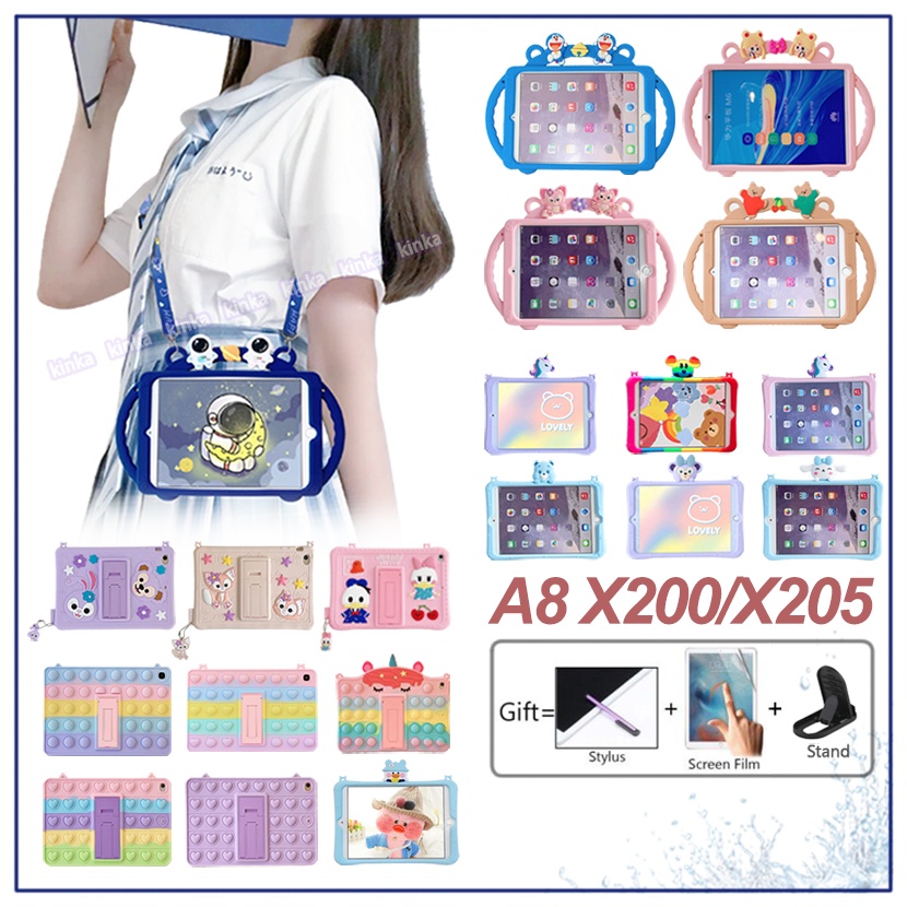 Samsung Galaxy Tab A8 X200 X205 X207 2021 Cute 3D Cartoon Pattern Case NASA Astronaut Sailor Moon Rainbow Unicorn Bear Rabbit Dog Duck Pendant Soft Silicone POP IT Decompression Shoulder Strap Stand Tablet Cover Case