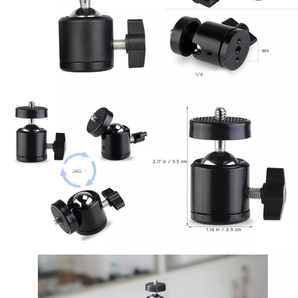 Đầu bi 360 độ gắn tripod chân máy ảnh chân đèn livestream kẹp điện thoại - Đầu ball nối 1/4 - DTM Store