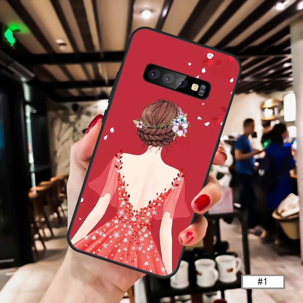 Ốp điện thoại dẻo in họa tiết cô gái mặc đầm xinh xắn cho Samsung S8 S8 plus S9 S10 S10+ Note8 Note9 Note10 10+