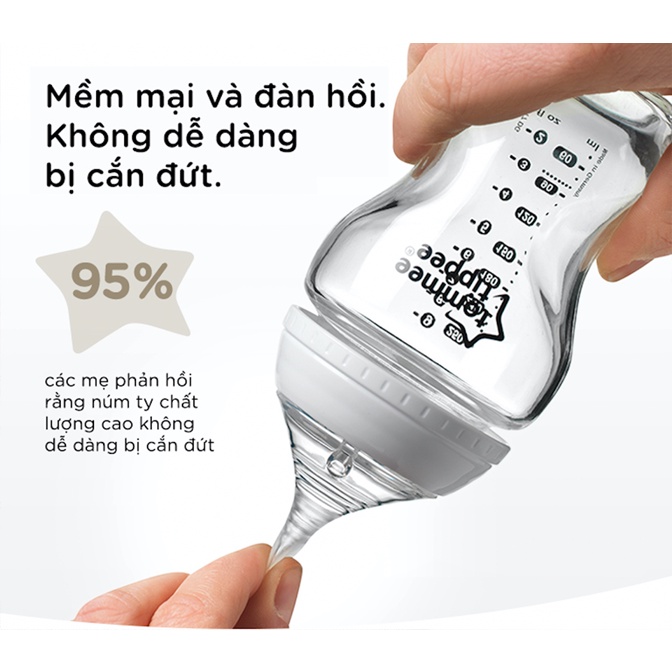 Bình sữa ty siêu mềm tự nhiên Tommee Tippee Closer to Nature 150ml, núm ty đi kèm 0-3 tháng (bình đôi)