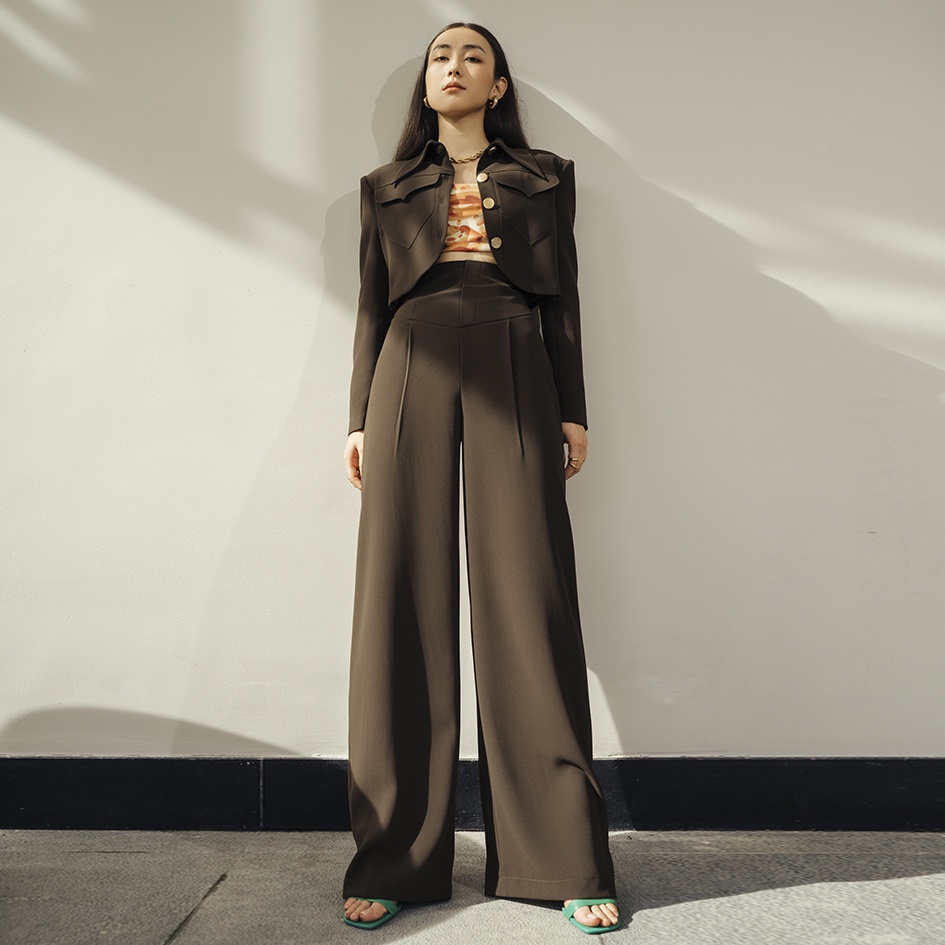 REINA - Croptop Lượn Túi Ôp và Quần Xuông Corset