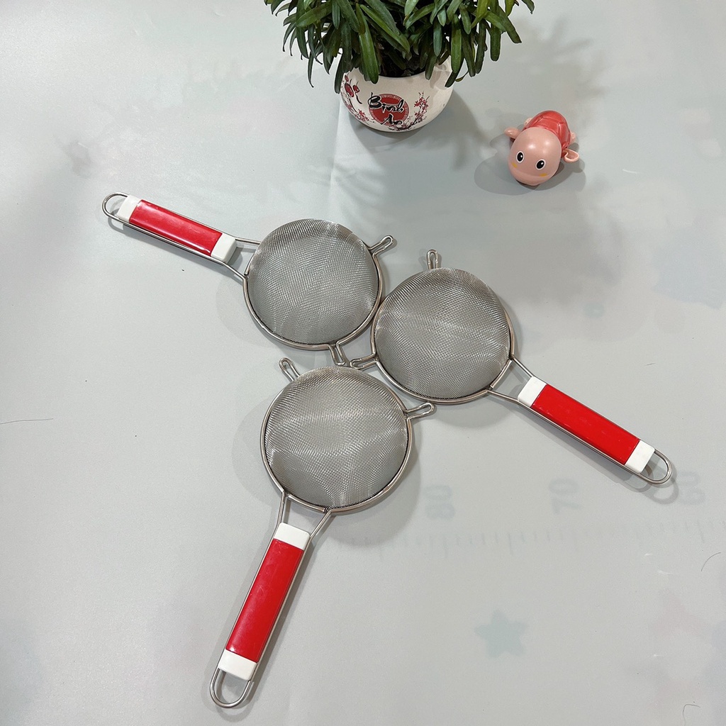 Rây Cán Đỏ Lọc Cháo, Lọc Bột, Lọc Đồ Ăn Dặm Cho Bé Bằng Inox Size 13cm
