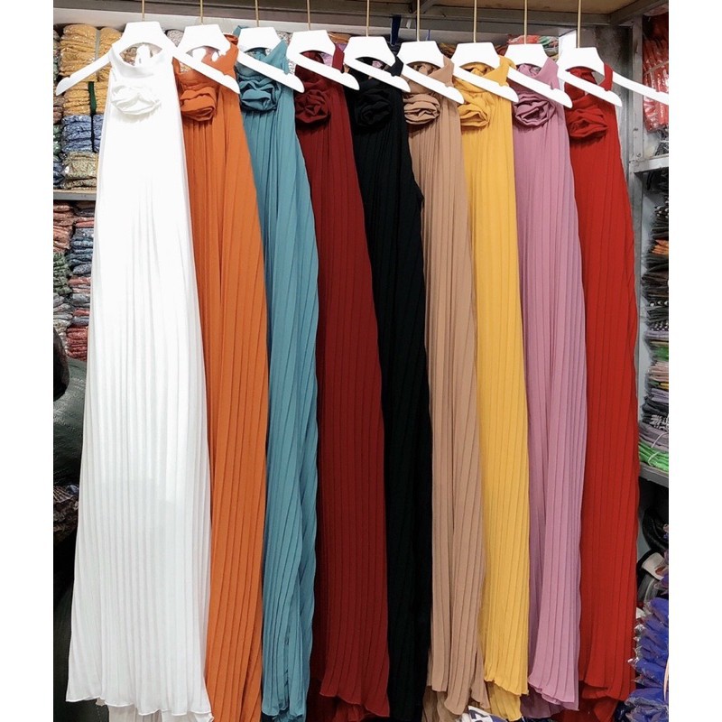 [Mã FAMANU84 giảm 10% đơn 0đ] Đầm maxi dập ly cổ yếm phối nơ nhỏ cực đẹp hình thật | BigBuy360 - bigbuy360.vn