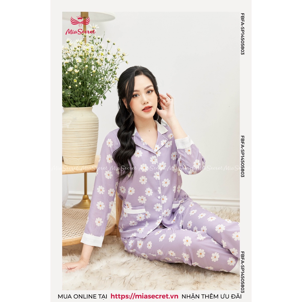 Bộ Đồ Ngủ Pijjama Mia Secret - Hoa Xuyến Chi Tím Mix Trắng Dài Tay - SP14505803