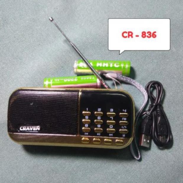 [GIÁ SẬP SÀN] Loa thẻ nhớ Craven CR 836/836S có 2 khe cắm thẻ nhớ - USB - ĐÀI FM -  phát kinh phật đài FM