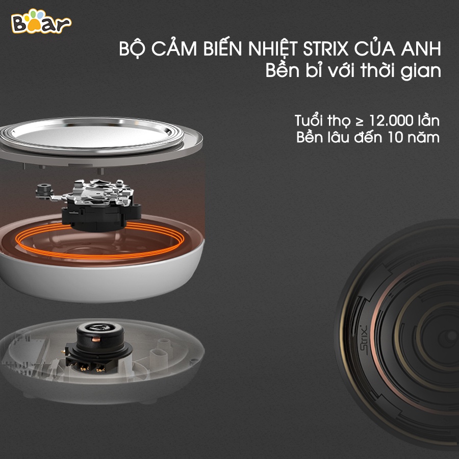 Ấm đun nước siêu tốc Bear ZDH-B15T1 - Dung tích 1,5L, sôi nhanh, nhỏ gọn, tiện lợi - Bảo hành chính hãng