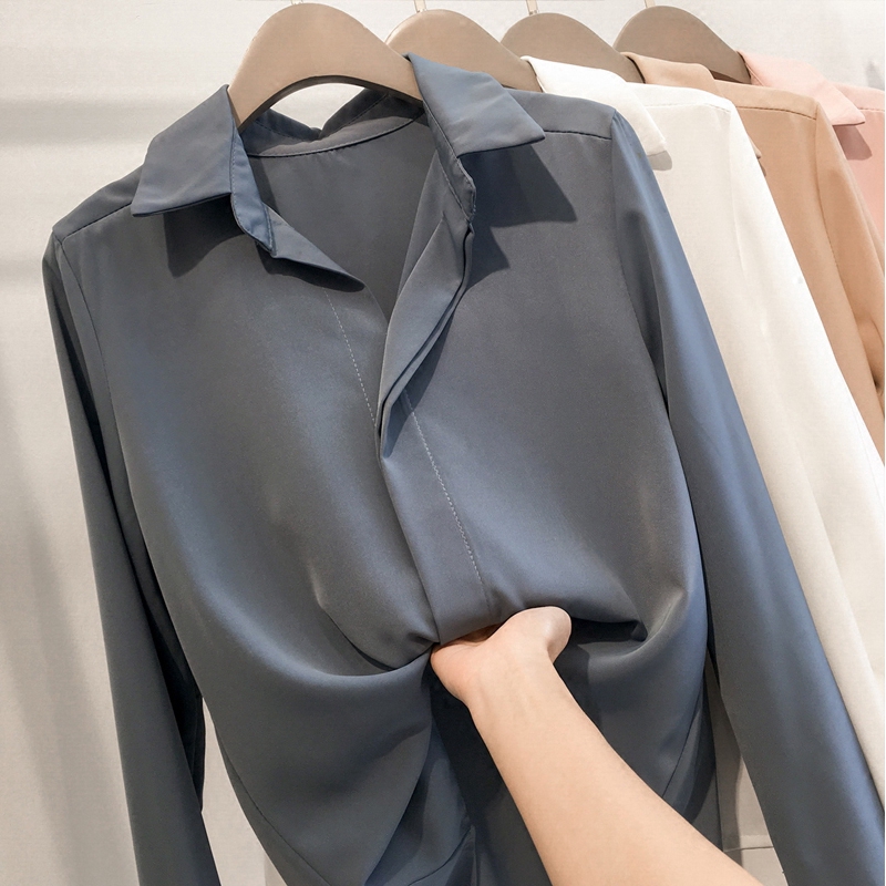 Áo sơ mi RENJIANVSHENG chiffon tay dài phong cách thanh lịch dành cho nữ