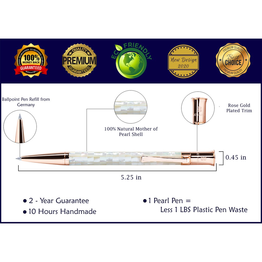Bút Ký Cao Cấp BLUSAIGON Visionary Khảm Trai Trắng Bắc Úc Caro 003003004 - Khoen Hồng