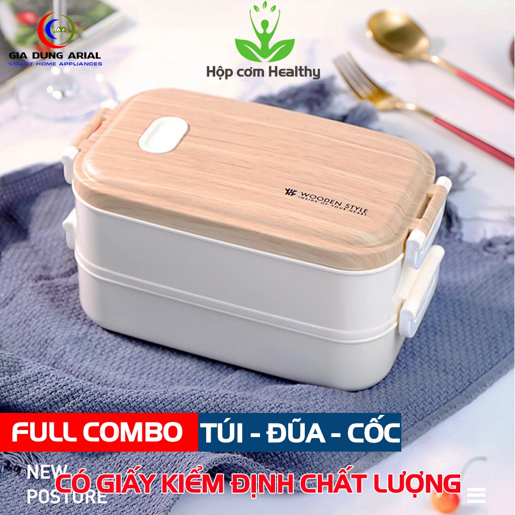 [Có Sẵn] Hộp cơm trưa cách nhiệt 2 tầng dung tích 1600ml lõi inox SUS 304 có thể tháo rời tiện lợi HC01