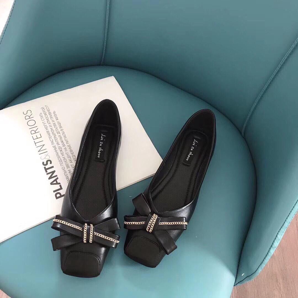 Giày búp bê nữ mũi vuông nơ xích chất đẹp