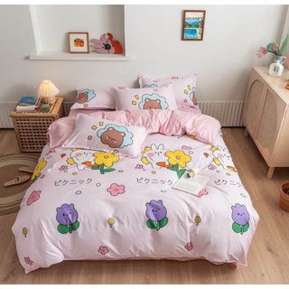 Bộ Chăn Ga Gối (Hình Thật) Chần Bông Hoạ Tiết Hồng Cute Cotton M2*2M-M4*2M- M6*2M-M8*2M