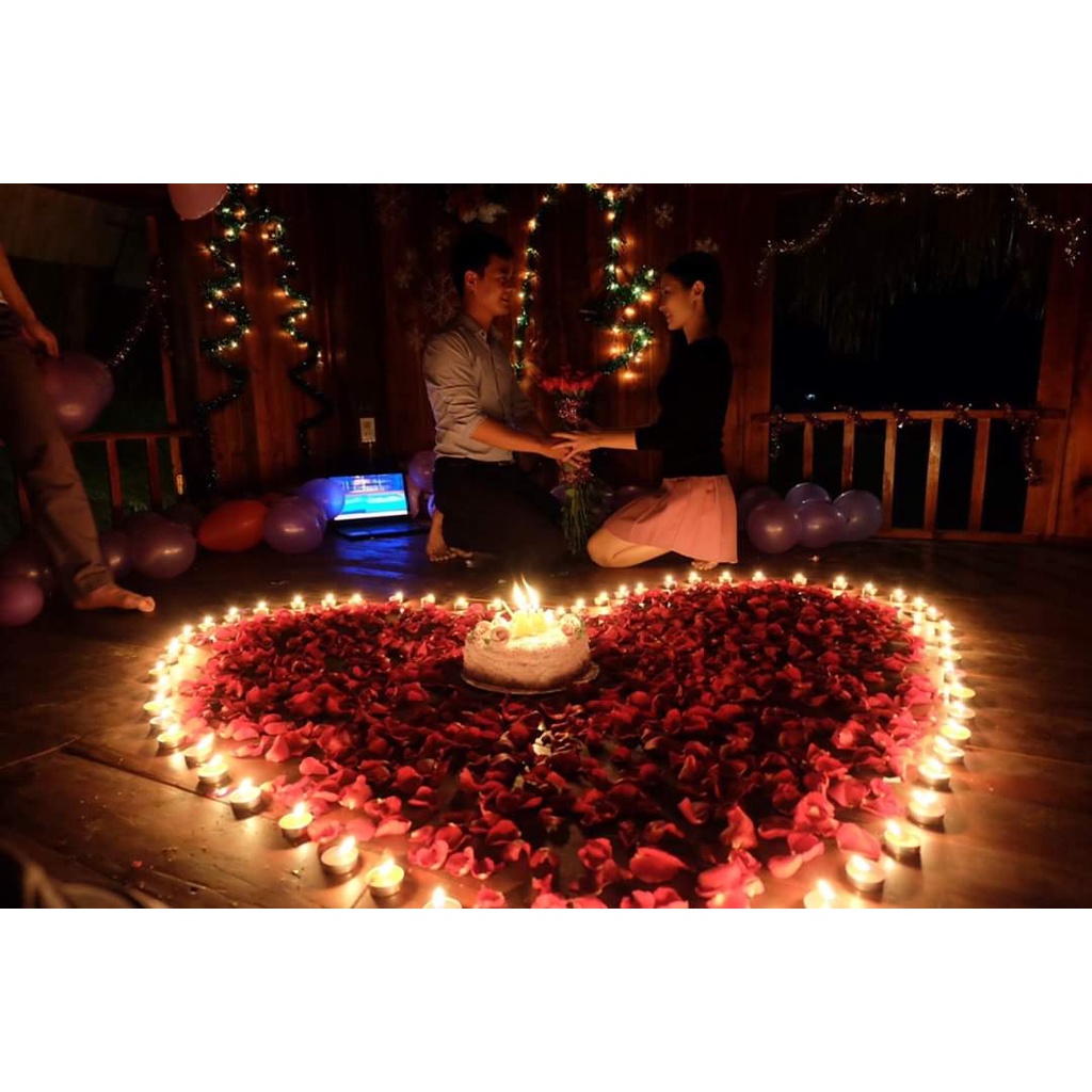 Set 50 nến tealight + 300 cánh hoa +20 bóng trái tim trang trí sinh nhật, tỏ tình, cầu hôn,valentine, ngày lễ kỷ niệm