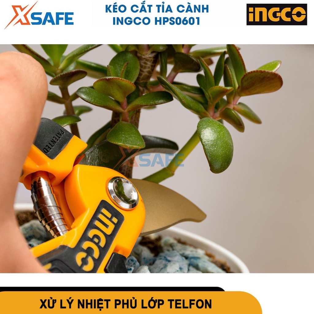 Kéo cắt cành cây 8.5''/220mm INGCO HPS0601 lưỡi thép carbon, kéo cắt tỉa khung kim loại xử lý nhiệt[XSAFE][CHÍNH HÃNG]