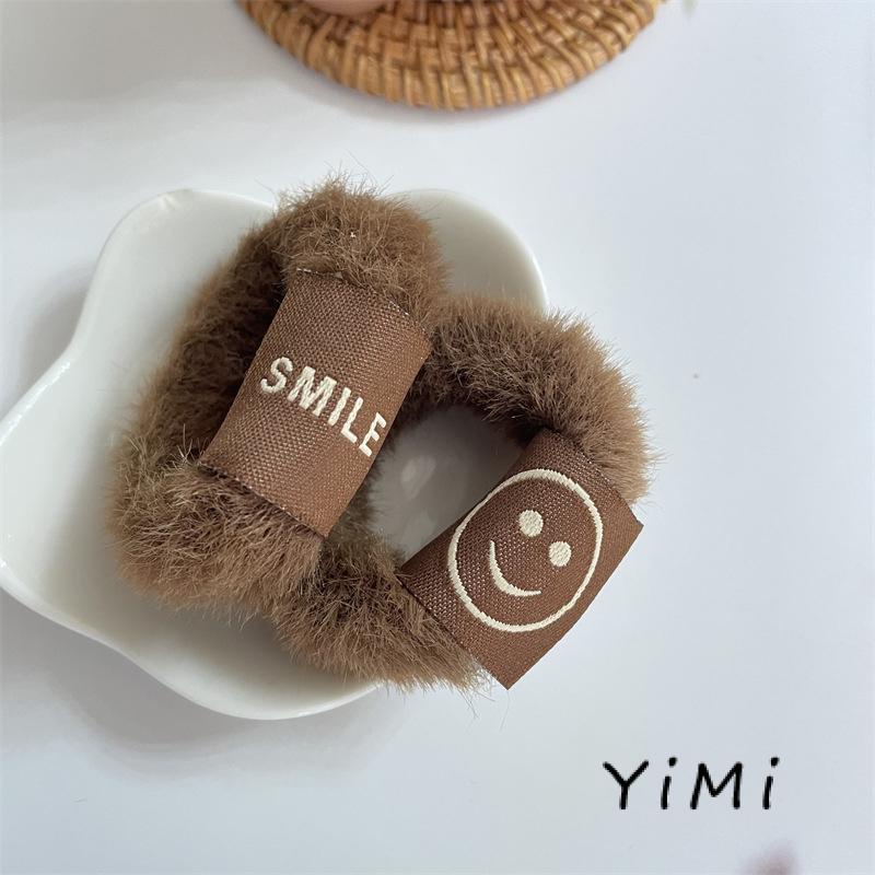 Dây buộc tóc lông mịn đính mặt cười dễ thương thời trang mùa đông phong cách Hàn Quốc cho nữ
