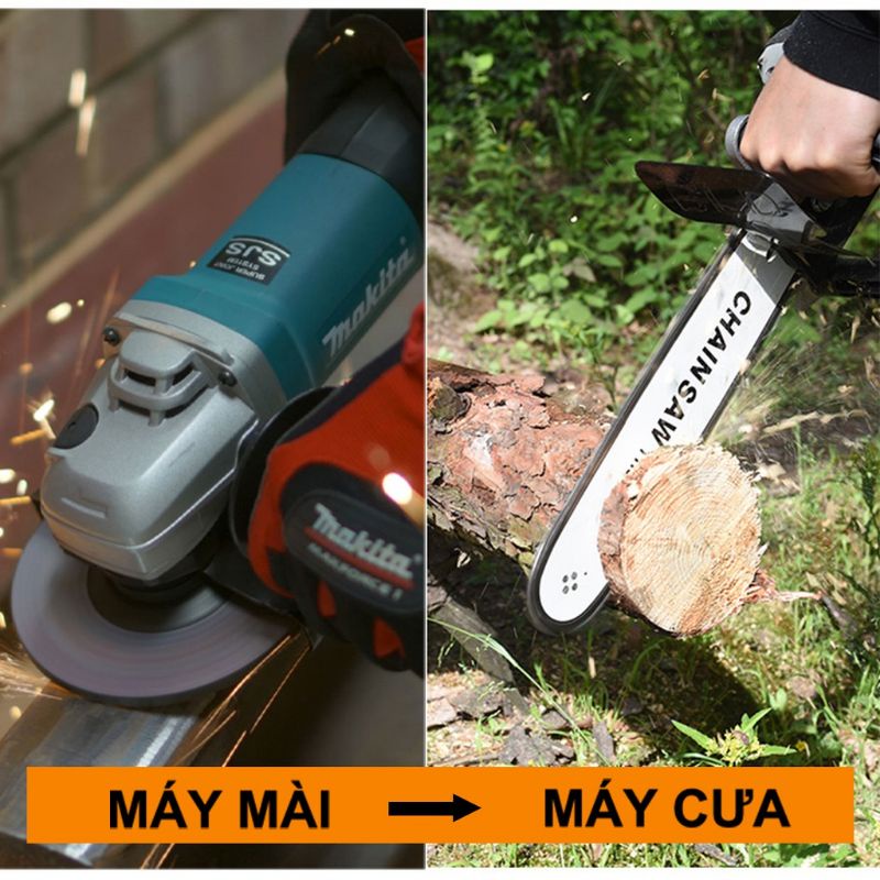 (COMPO) Máy mài ,máy cắt MAKITA 9556+Lưỡi cưa xích- biến máy mài thành máy cưa ,cắt gỗ ,tỉa cành,đánh bóng đa chức năng
