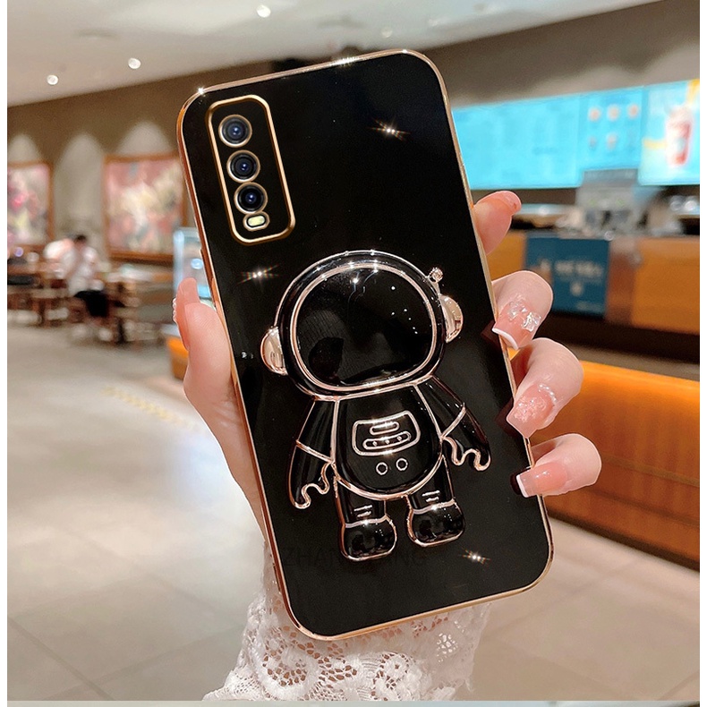 ốp lưng vivo y20i y12s y20s y20 y12a TPU Mạ điện 3D Phi hành gia có chân đế ốp điện thoại vivo y20i y12s y20s y20 y12a