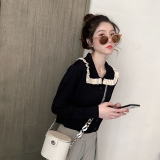 Áo len nữ cổ bẻ dài tay thời trang