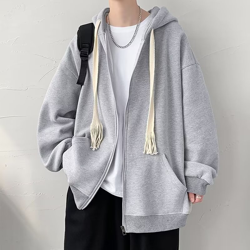 Áo Khoác Hoodie Màu Trơn Phối Dây Rút Cá Tính Thời Trang Hàn Quốc Cho Nam áo khoác hoodie cặp bigsize áo khoác hoodie nam form rộng áo khoác