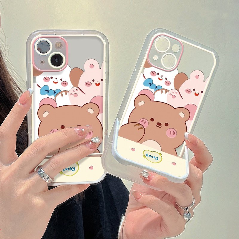 Ốp Điện Thoại Mềm Có Giá Đỡ Hình Gấu Dễ Thương Cho iPhone 13 12 11 Pro Max X XR XS Max 6 7 8 Plus