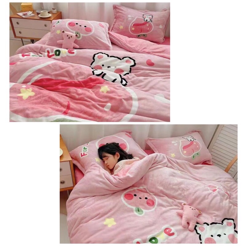 Ga Nỉ Nhung ❤️ Bộ Chăn Ga Gối Nỉ Nhung Hình 3D Nhiều Mẫu Mới 2021 dày ấm phong cách Hàn Quốc nhập khẩu cao cấp