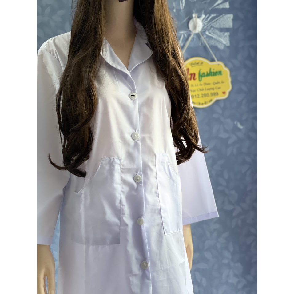 Áo Blouse Kate Nhật Trắng Điều Dưỡng, Áo Bác Sĩ, Dược Sĩ tay dài, dài gối _ Hình chụp thật