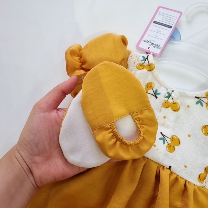 Bodysuit Quả Vàng Cho Bé Gái Sơ Sinh 0-12 Tháng Kèm Turban, Bodychip Đầy Tháng, Bộ Đồ Liền Thân, Đầm Thôi Nôi