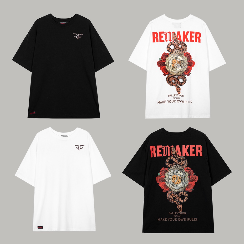 Áo Thun REMAKER Python Tee Oversize Unisex Tay Lỡ - Đen/Trắng - Local Brand Chính Hãng