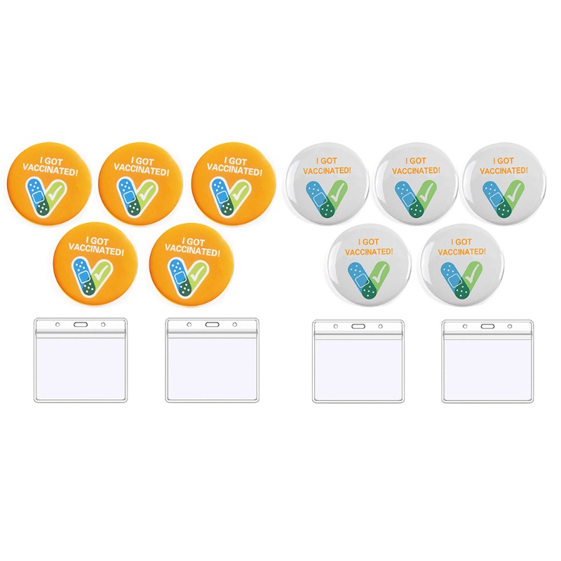 Set 5 Huy Hiệu Cài Áo Mini Hình Chữ I Got Vaccinated Kèm 2 Thẻ Trong Suốt Ốp