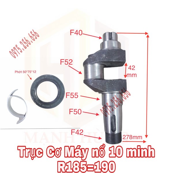 Trục Cơ Máy nổ 10 minh R185=190 phụ tùng máy nổ phụ tùng máy nông nghiệp phụ tùng Hùng Lỳ