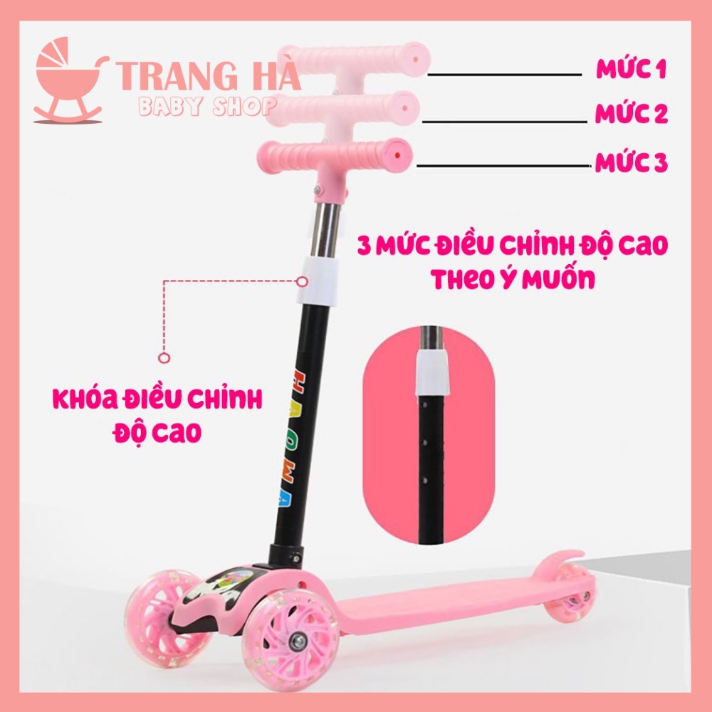 Xe Trượt Scooter Gấp Gọn 3 Bánh Xe Có Đèn Phát Sáng , Xe Chịu Lực Cho Bé 2-14 Tuổi