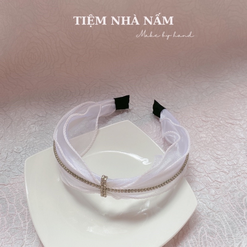 BỜM / CÀI TÓC VOAN VIỀN BÈO ĐÍNH DÂY ĐÁ SANG CHẢNH - [ Nhà Nấm handmade ]