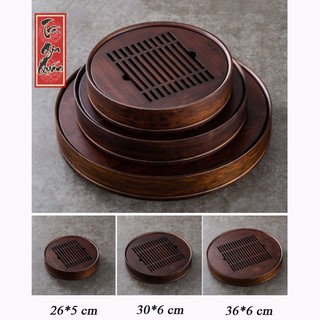 Khay trà đạo tre cao cấp rãnh nước sang trọng hình tròn kt 17