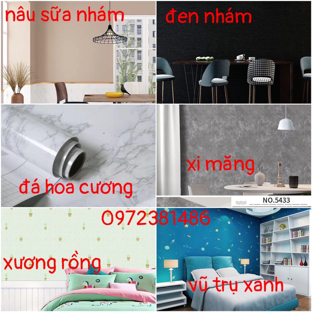 Giấy dán tường 3d Caro - decal giấy trơn có sẵn keo khổ 45cm, chống thấm nước trang trí phòng khách, bàn tủ
