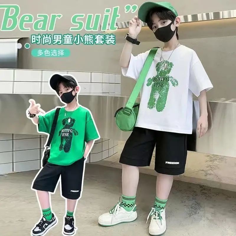 Set Áo Thun Ngắn Tay Và Quần Short Thời Trang Mùa Hè Phong Cách Mới Cho Bé Trai