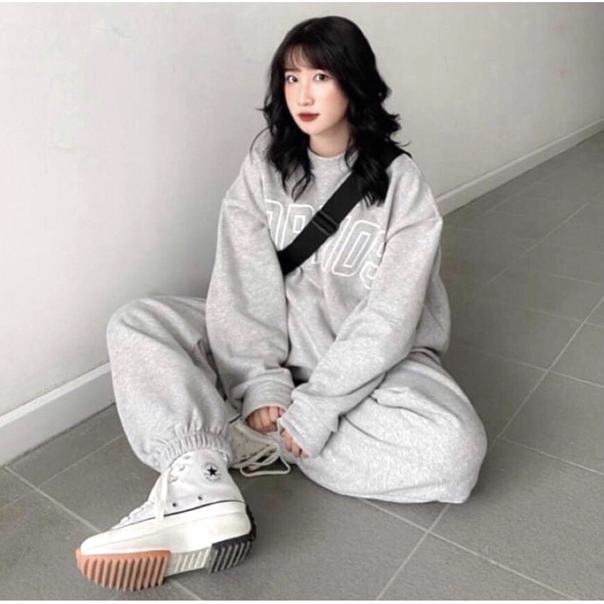 Set Nỉ Dài Tay Cosmos Unisex  Nana's House - FREESHIP  Bộ quần jogger ống bo kèm áo sweater cổ tròn oversize Ulzzang