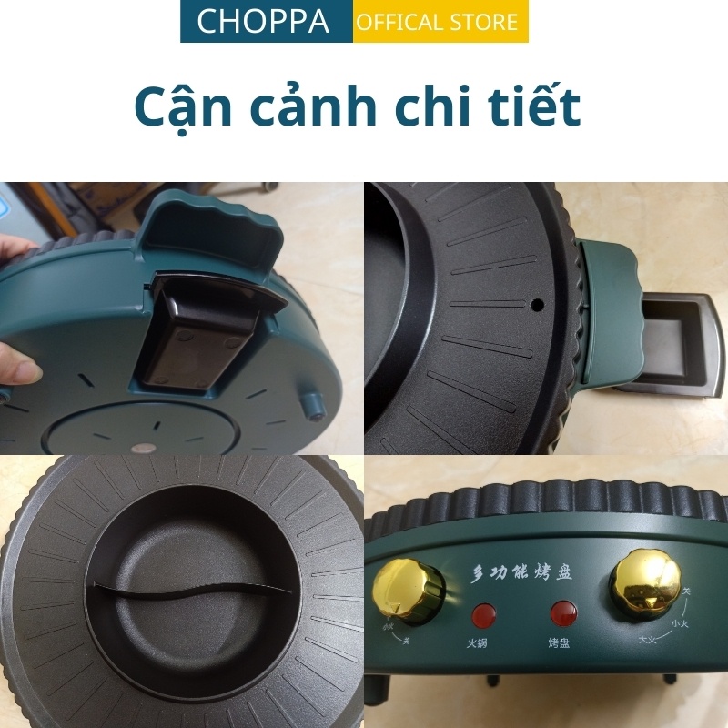Bếp lẩu nướng, nồi lẩu nướng  2 in 1, 2 ngăn, đa năng, với chức năng vừa lẩu vừa nướng không khói, chống dính siêu bền