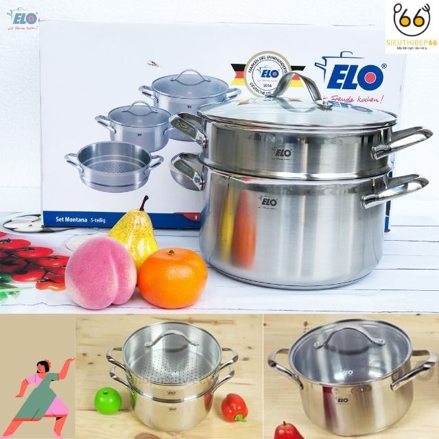 [Xả Hàng ] Bộ Nồi Bếp Từ Đáy Liền Elo MONTANA  5 Chiếc - Nội Địa Đức,Dung Tích 1-5L, Bộ Nồi Inox, Chảo Chống Dính Bếp Từ