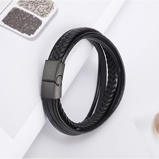 Vòng Tay Nam Lắc Tay Unisex Thời Trang Leather Vòng Tay Nam Nữ Asta Accessories Màu Đen Da Cao Cấp - Vòng Leather