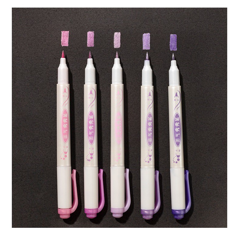 Bộ 5 Bút Lông Viết Thư Pháp Hai Đầu Tròn Màu Sắc Ánh Kim C6241