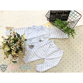 Bộ quần áo dài tay thu đông Unchi hình gấu nỉ cotton sợi tre mềm mịn, giữ ấm cho bé (MỚI)