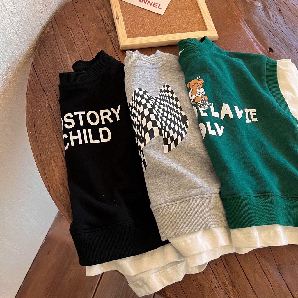 [Hàng Sẵn Sàng!!]Hàng Mới Về Áo Thun Tay Ngắn Giả Hai Lớp Họa Tiết Kẻ Sọc Thời Trang Mùa Hè Cho Bé Trai