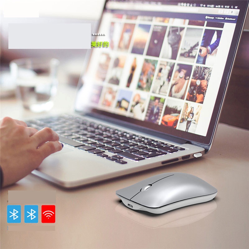 Chuột không dây bluetooth HXSJ T23 5.1 2.4GHz siêu mỏng tự sạc,ko tiếng ồn cho pc laptop, máy tính Bluetooth, tivi