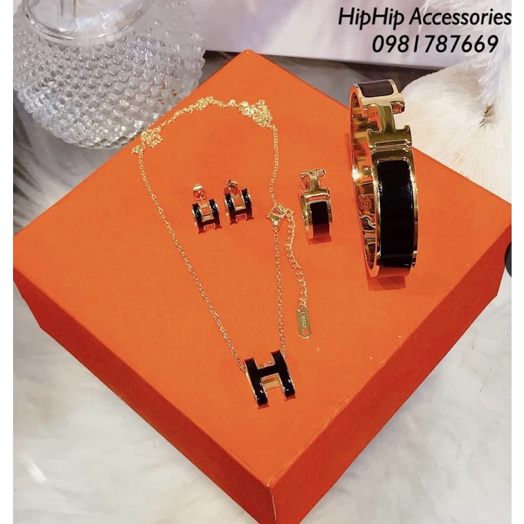 Set Bộ HM Vòng Tay Nữ Lắc Tay Titan/Dây Chuyền Cổ/Nhẫn/Bông Tai Cao Cấp Chất Liệu Không Rỉ Set Bền Đẹp