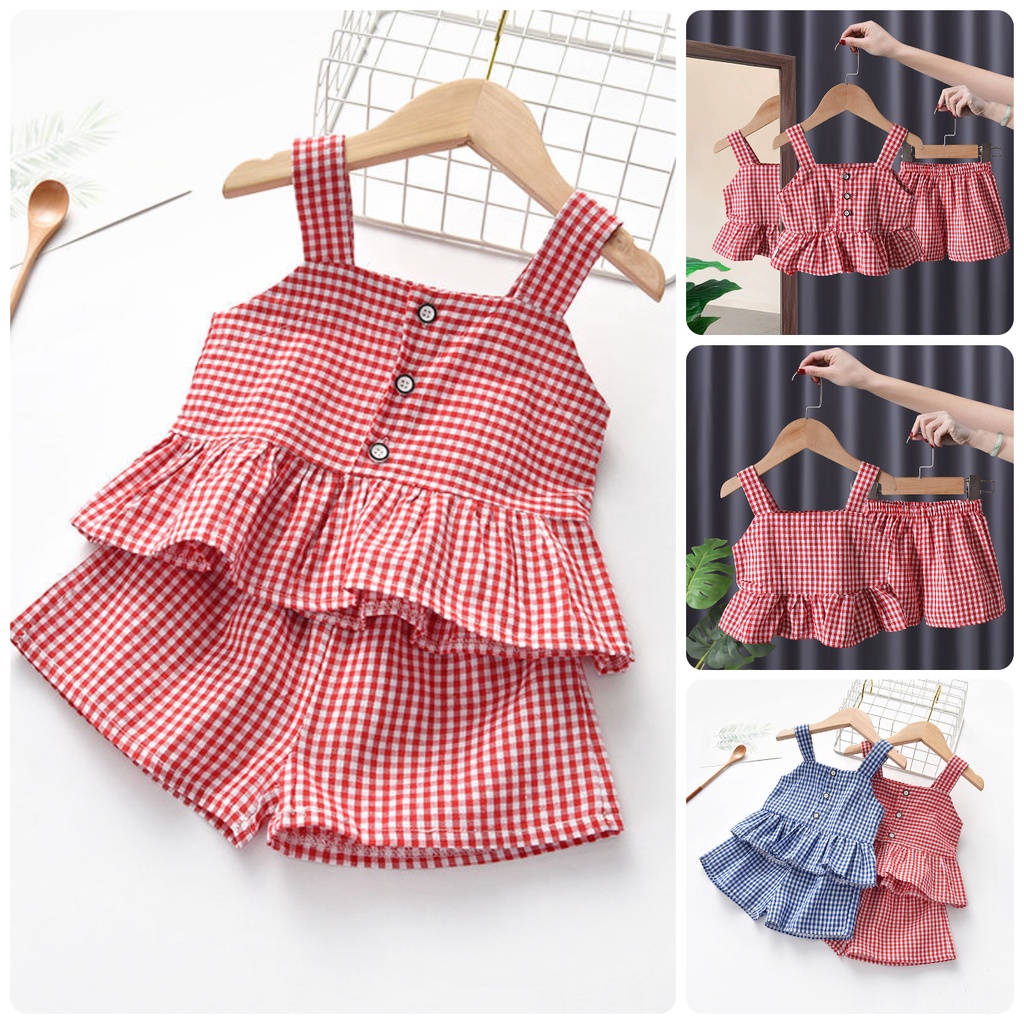 BV29 Size90-130 (19-25kg) Set Bộ bé gái (Áo sơ mi dạng 2 dây + quần đùi) Thời trang trẻ Em hàng quảng châu