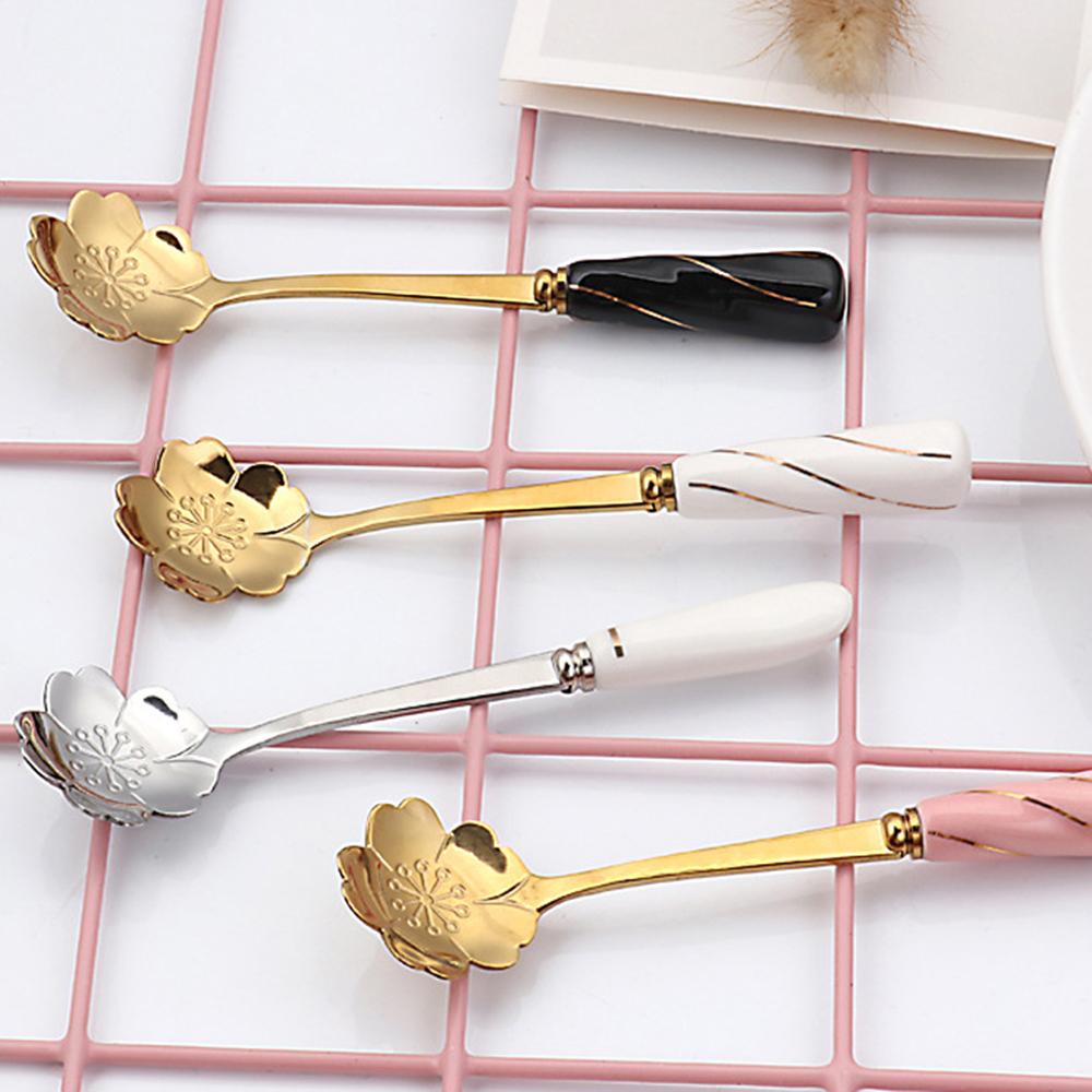 Muỗng thép không gỉ đầu gốm thiết kế hình hoa hồng đa năng tiện lợi